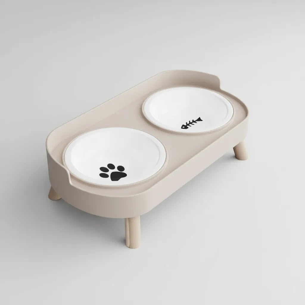 Gamelle double surélevée pour chiens et chats Animela Frame beige