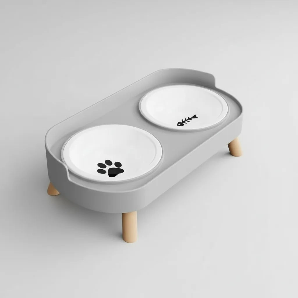 Gamelle double surélevée pour chat et chien Animela Frame grise