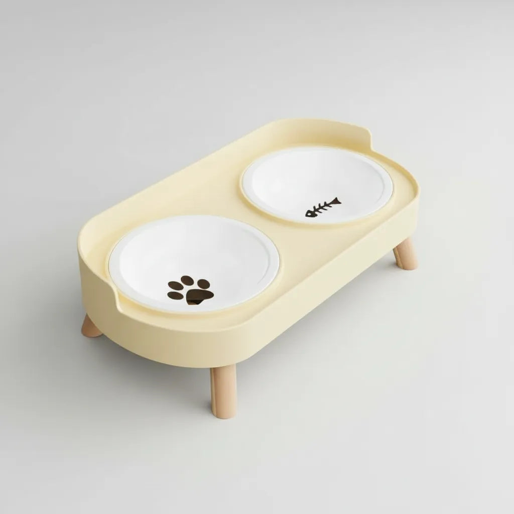 Gamelle double surélevée pour chiens et chats Animela Frame jaune