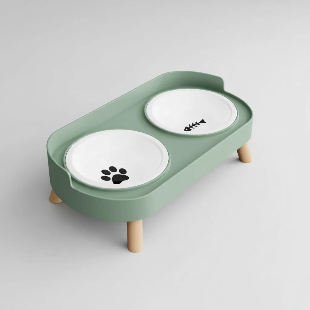 Gamelle double surélevée pour chiens et chats Animela Frame verte