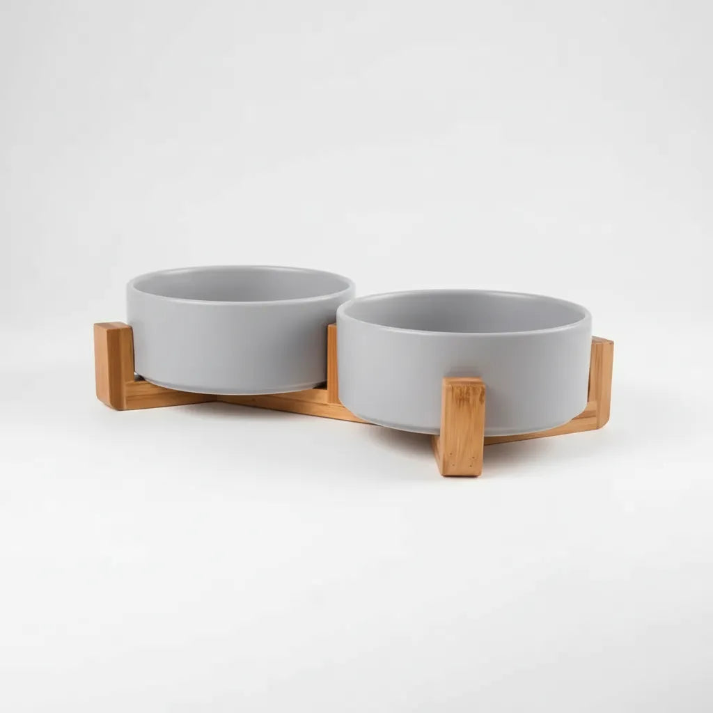 Gamelle double pour chat Animela Wood Gris