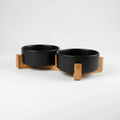 Gamelle double surélevée pour chat Animela Wood noir avec support bois