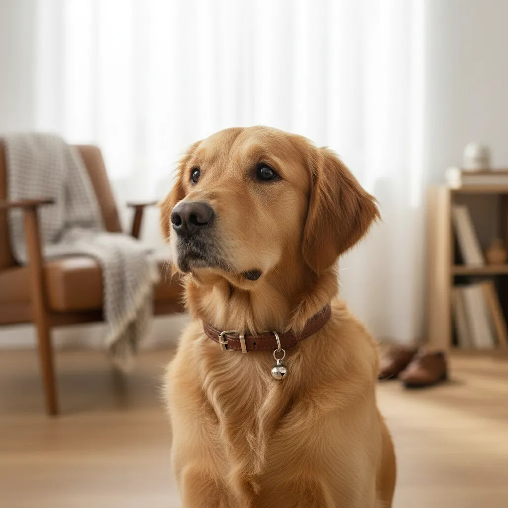 Chien avec un collier en cuir