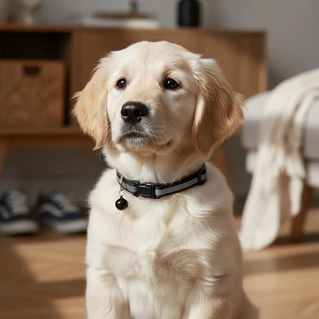 Chien avec un collier line