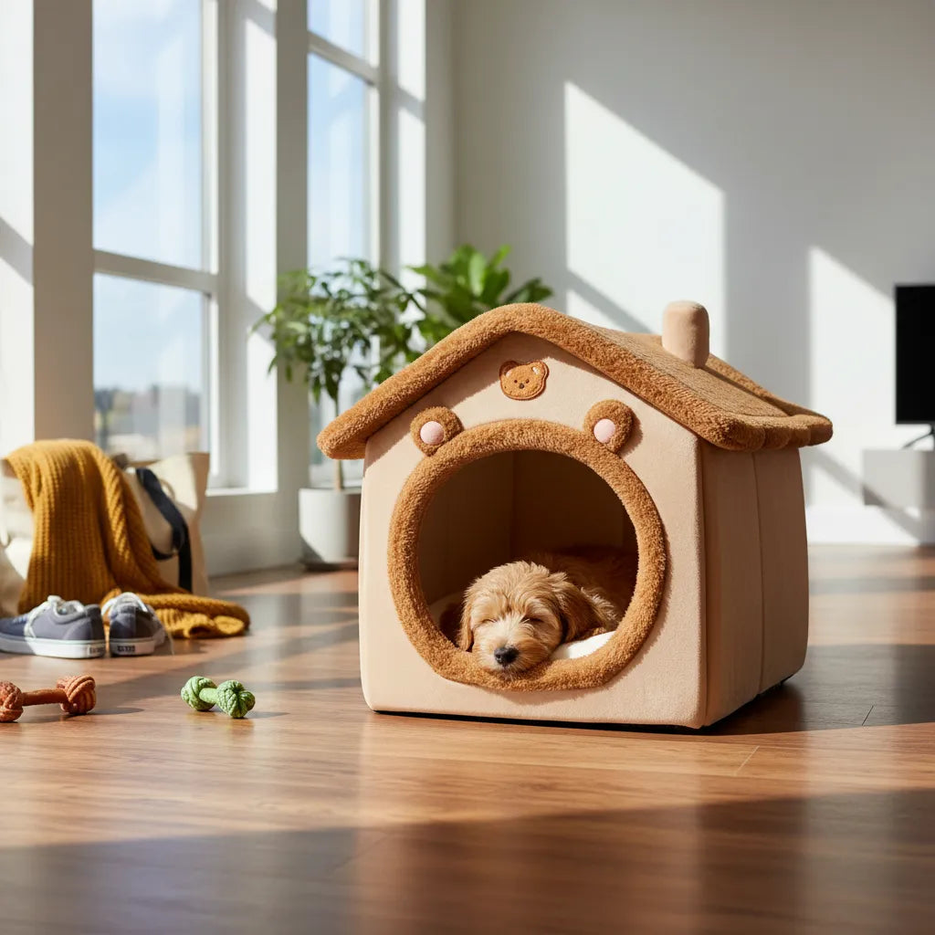 Photographie d'un chien qui dort dans un panier casa.